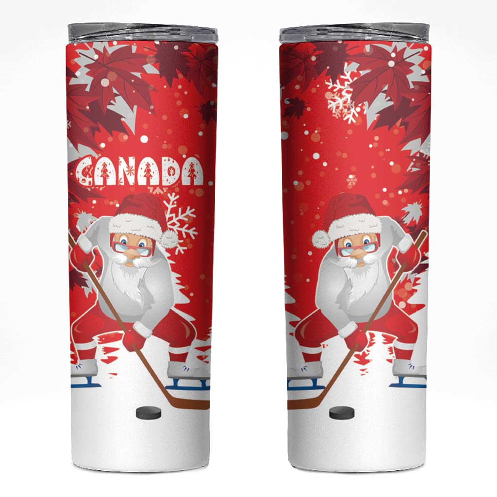 Canada Christmas Skinny Tumbler Santa Play Hockey - Winter Forest