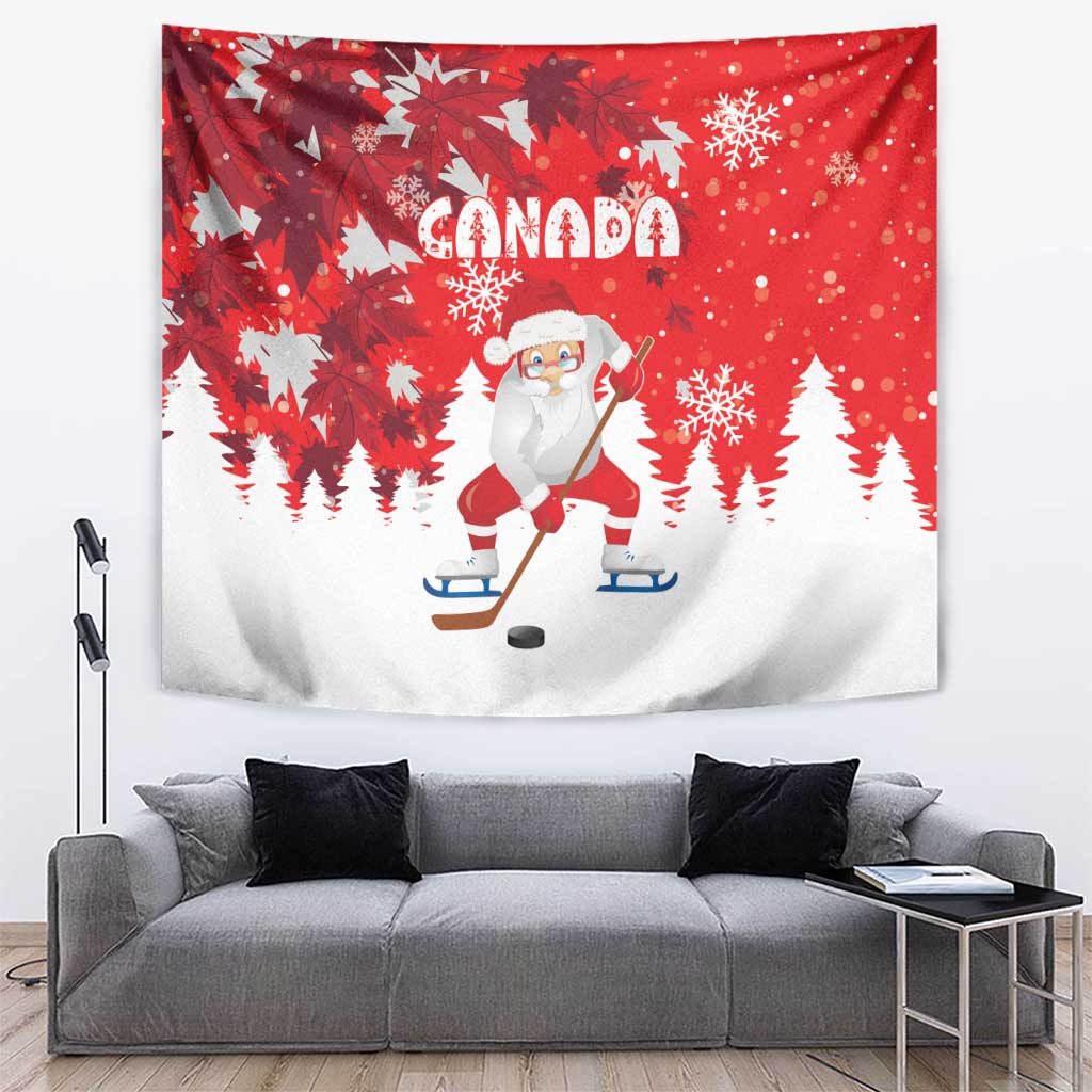 Canada Christmas Tapestry Santa Play Hockey - Winter Forest