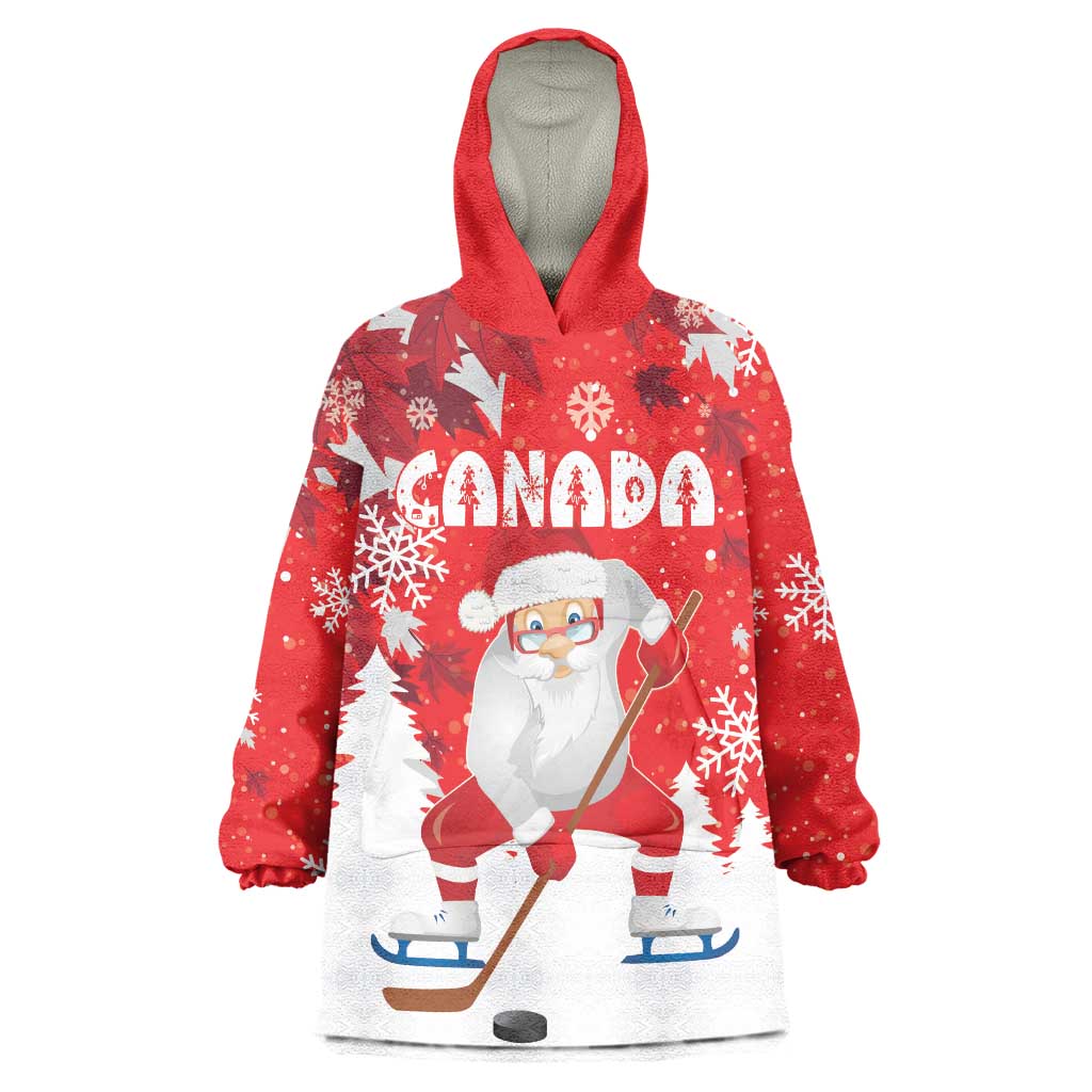 Canada Christmas Wearable Blanket Hoodie Santa Play Hockey - Winter Forest