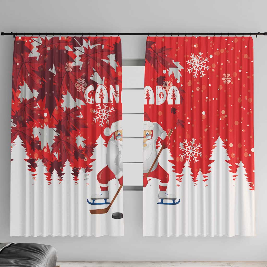 Canada Christmas Window Curtain Santa Play Hockey - Winter Forest - Wonder Print Shop