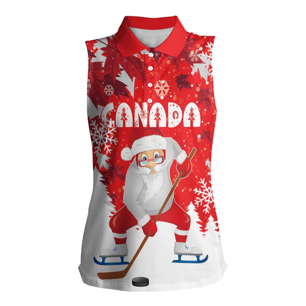 Canada Christmas Women Sleeveless Polo Shirt Santa Play Hockey - Winter Forest