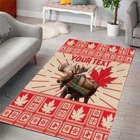 Rectangular red-and-cream moose area rug with maple leaves and 'YOUR TEXT' text