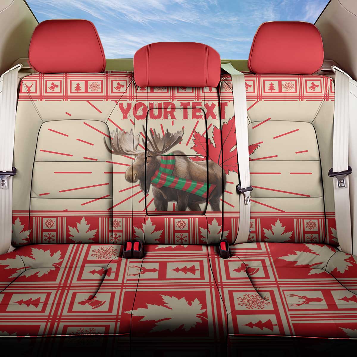 Personalized Canada Moose Back Car Seat Cover Maple Leaf Christmas Lightning Art