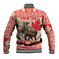 Unisex red-and-cream baseball jacket with moose, maple leaves, and Your Text