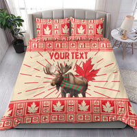 Personalized Christmas bedding set with moose and maple leaf print, red and white duvet