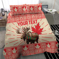 Personalized Christmas duvet cover set with moose graphic, maple leaf, red border