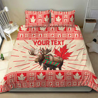 Personalized Christmas bedding set with moose and maple leaf motif, red patterned top