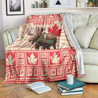 Personalized moose blanket in red and white with maple leaves and Your Text print