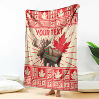 Personalized moose blanket red plaid with maple leaves, Your Text, and moose center graphic