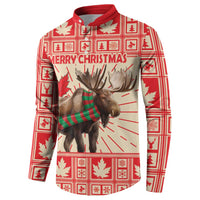 Front-view red button sweatshirt with reindeer and 'MERRY CHRISTMAS' text