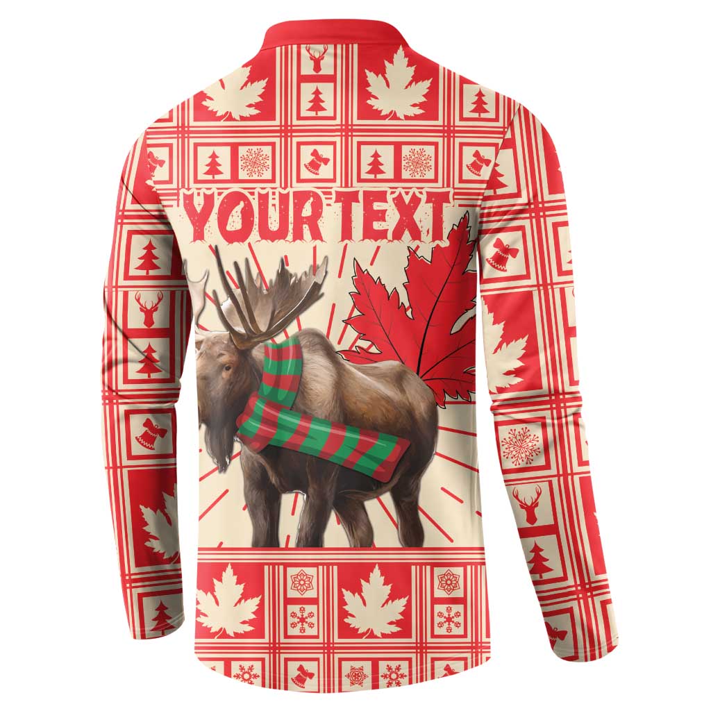 Back-view red button sweatshirt with reindeer graphic and 'YOUR TEXT' area