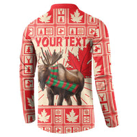 Back-view red button sweatshirt with reindeer graphic and 'YOUR TEXT' area