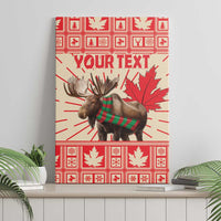 Red moose canvas wall art with green scarf and maple leaf pattern, 'YOUR TEXT' centered