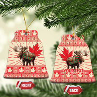 Heart-shaped ceramic moose ornament with red maple leaf design, gold hanging string, front/back tags