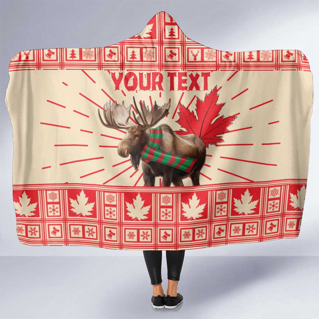 Personalized Canada Moose Hooded Blanket Maple Leaf Christmas Lightning Art