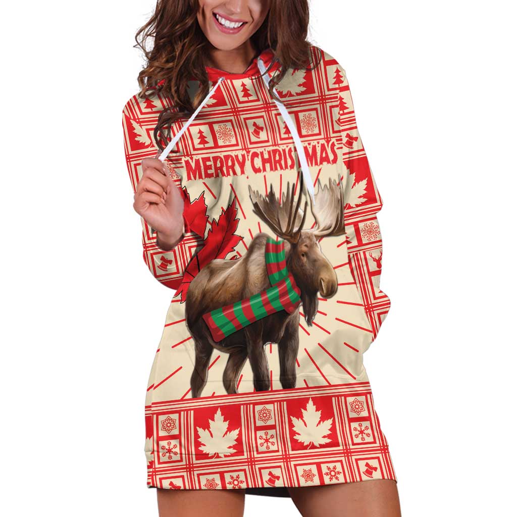 Personalized Canada Moose Hoodie Dress Maple Leaf Christmas Lightning Art