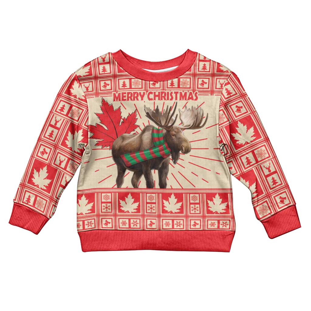 Personalized Canada Moose Kid Ugly Christmas Sweater Maple Leaf Christmas Lightning Art - Wonder Print Shop