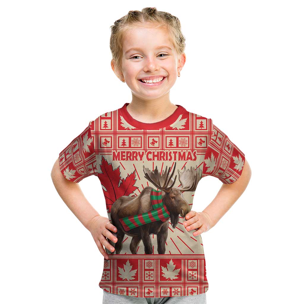 Personalized Canada Moose Kid T Shirt Maple Leaf Christmas Lightning Art - Wonder Print Shop