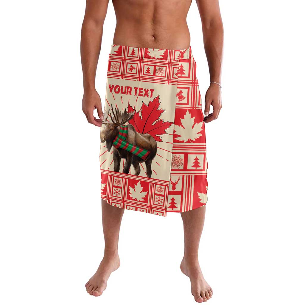 Red and white Christmas sarong with moose graphic, maple leaves, and “YOUR TEXT”