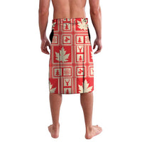 Red and white plaid Christmas sarong with maple leaf, tree, and reindeer icons