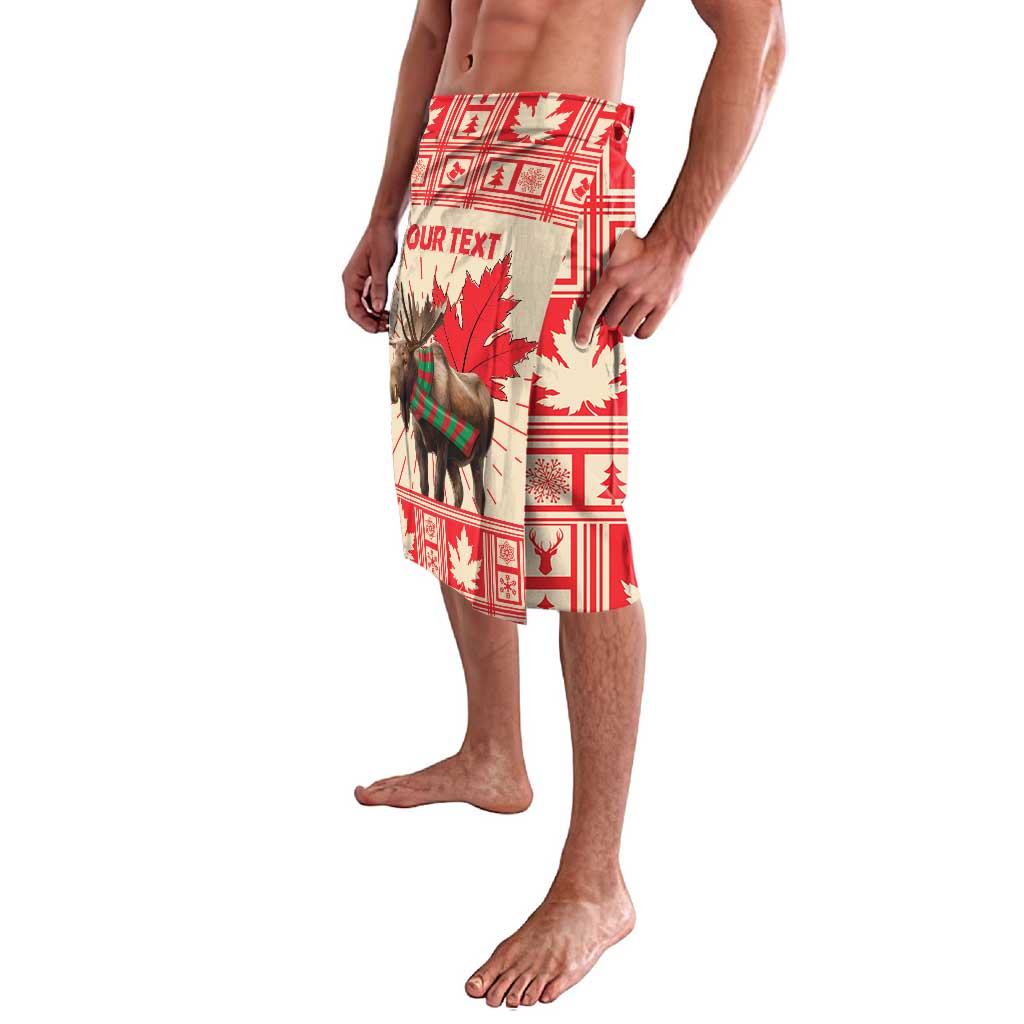 Red and white Christmas sarong with moose graphic and maple leaf pattern