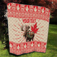 Red and cream personalized moose quilt blanket with maple leaf rays and YOUR TEXT