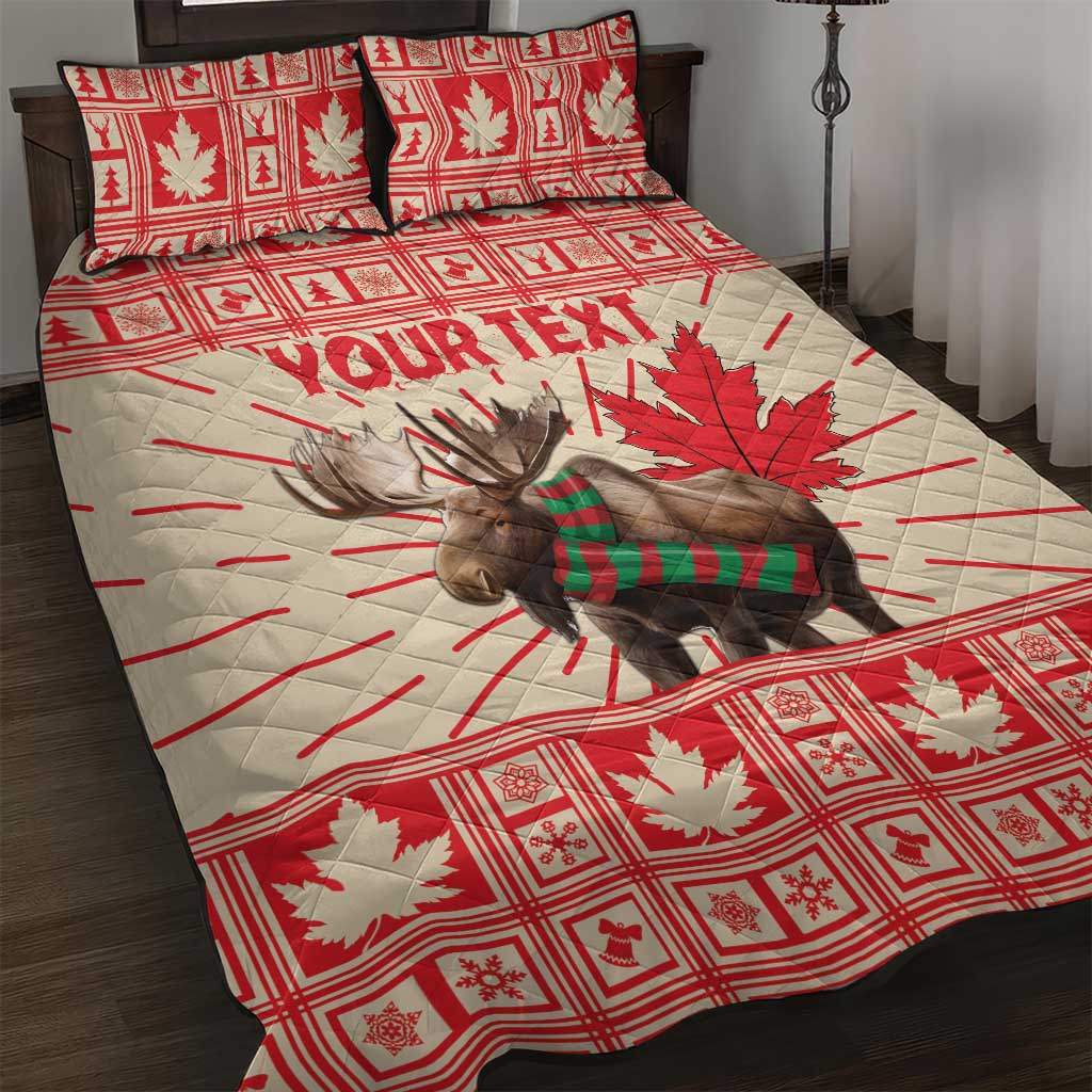 Personalized Canada Moose Quilt Bed Set Maple Leaf Christmas Lightning Art