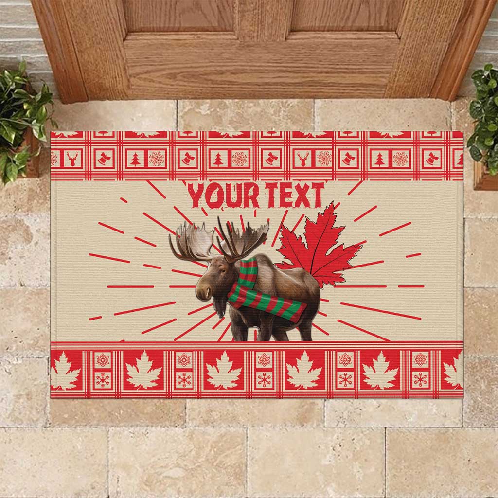 Personalized Canada Moose Rubber Doormat Maple Leaf Christmas Lightning Art - Wonder Print Shop