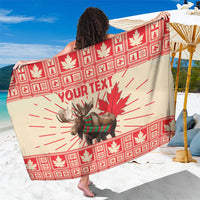 Red and cream personalized moose Christmas sarong with maple leaf pattern and bold text