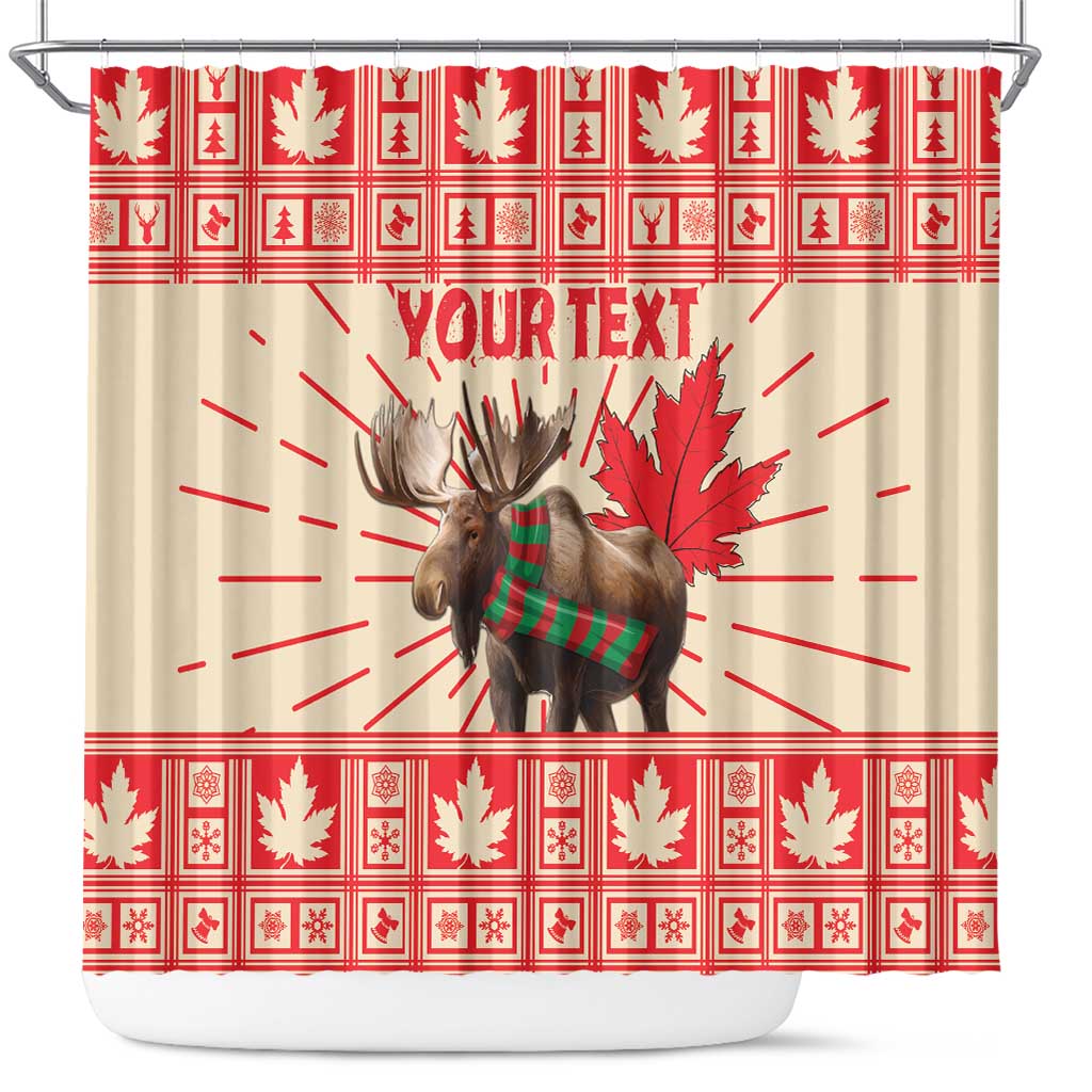 Personalized Canada Moose Shower Curtain Maple Leaf Christmas Lightning Art