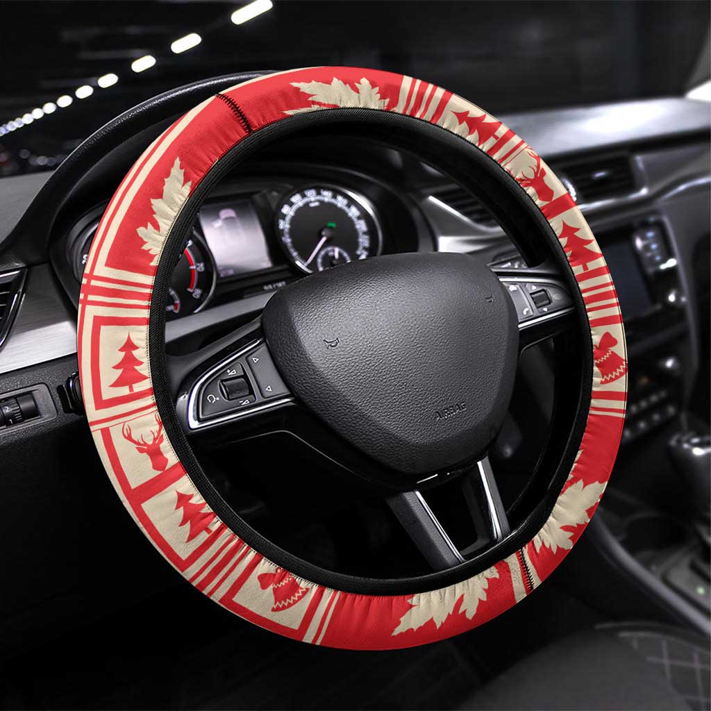 Canada Moose Steering Wheel Cover Maple Leaf Christmas Lightning Art