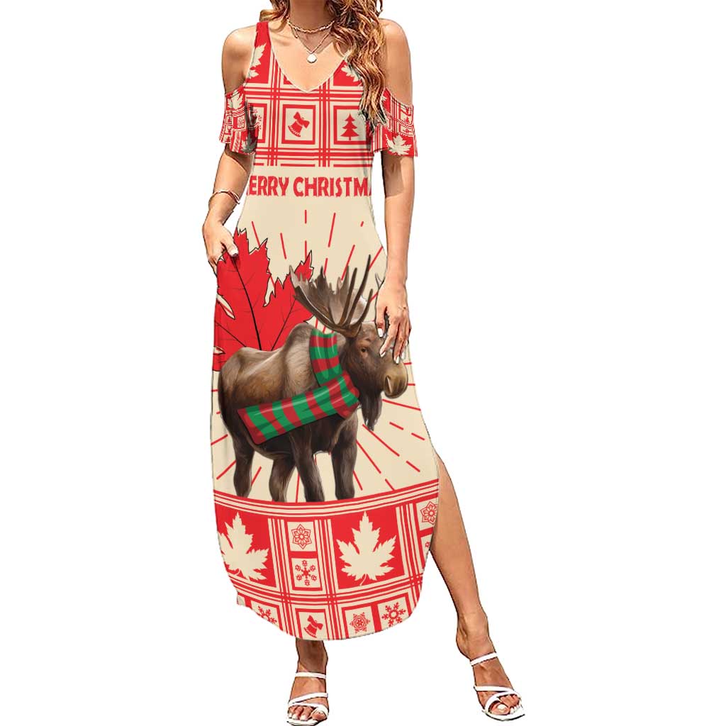 Personalized Canada Moose Summer Maxi Dress Maple Leaf Christmas Lightning Art - Wonder Print Shop