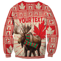 Red unisex moose Christmas sweatshirt with Your Text and maple leaf plaid