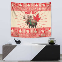 Personalized Christmas moose tapestry with red maple leaf motifs and custom text