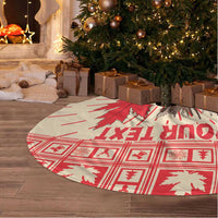 Red circular Christmas tree skirt with Canadian moose and maple leaf pattern
