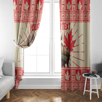 Red and cream moose window curtain with maple leaf burst pattern and side wall mount