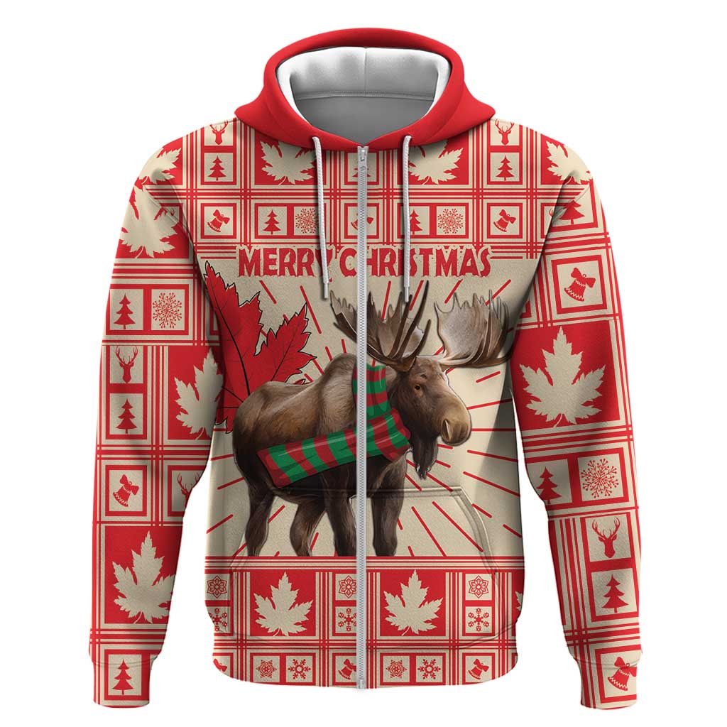 Personalized Canada Moose Zip Hoodie Maple Leaf Christmas Lightning Art - Wonder Print Shop