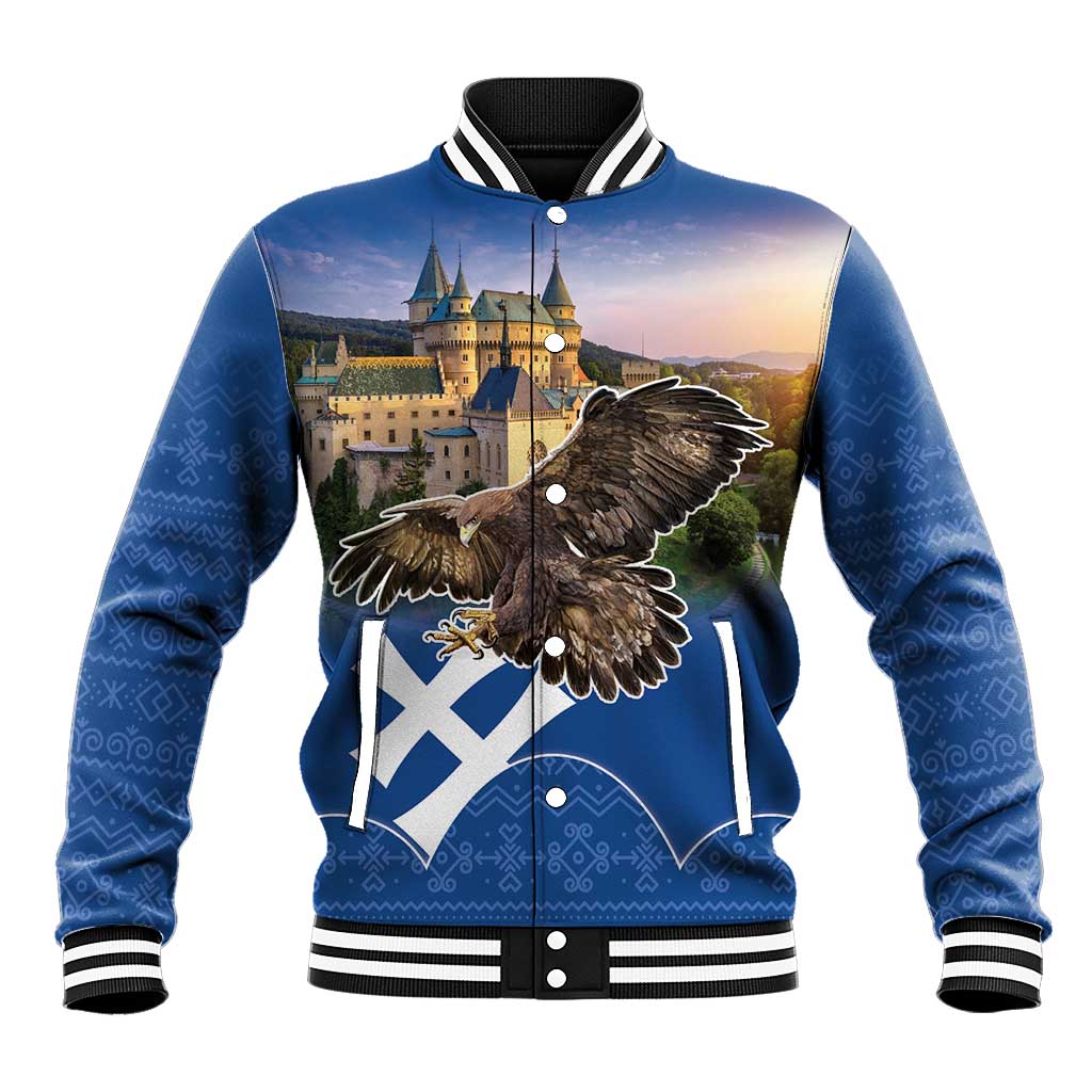 Slovakia Bojnice Castle Baseball Jacket Golden Eagle With Slovak Pattern - Wonder Print Shop