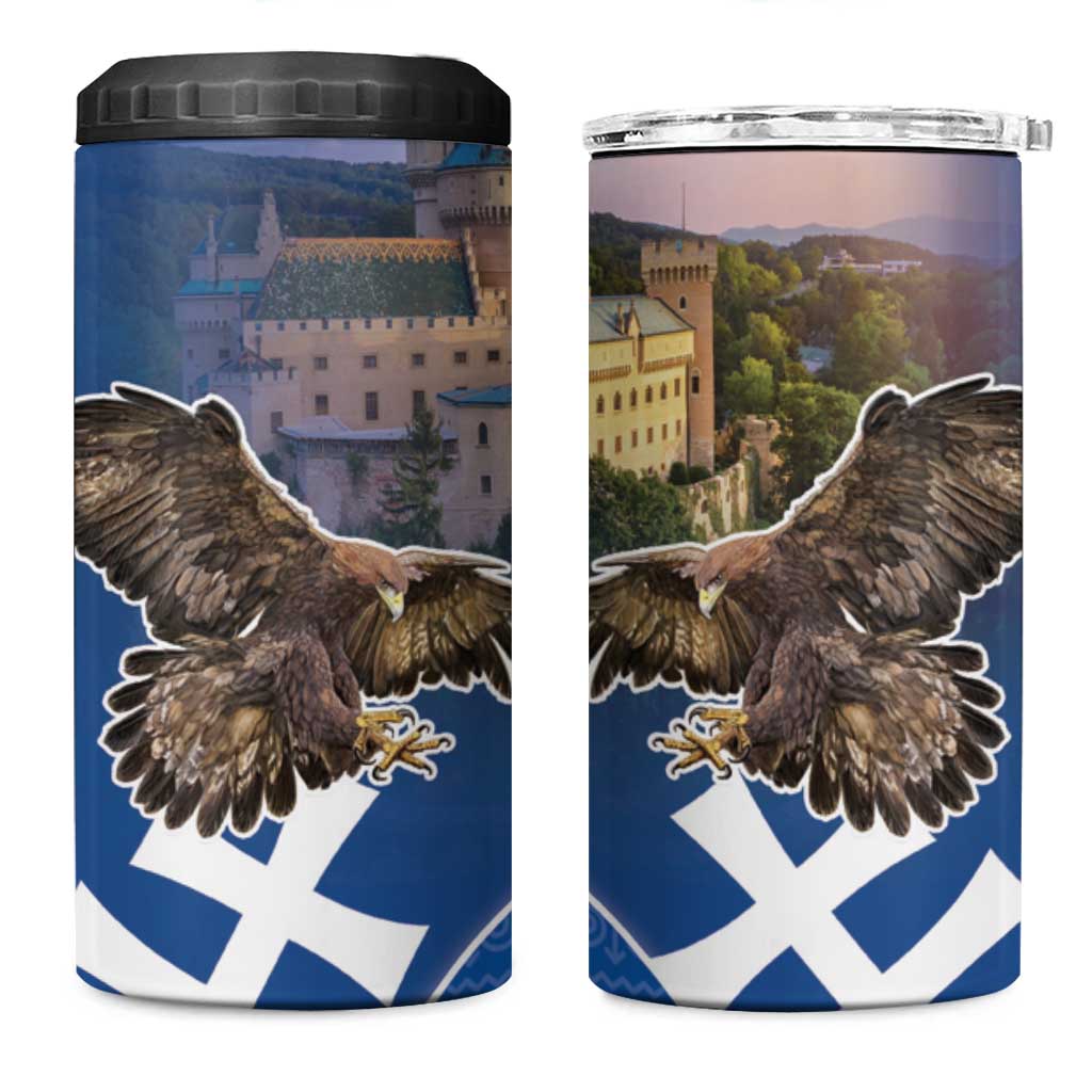 Slovakia Bojnice Castle 4 in 1 Can Cooler Tumbler Golden Eagle With Slovak Pattern - Wonder Print Shop