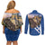 Slovakia Bojnice Castle Couples Matching Off Shoulder Short Dress and Long Sleeve Button Shirt Golden Eagle With Slovak Pattern - Wonder Print Shop