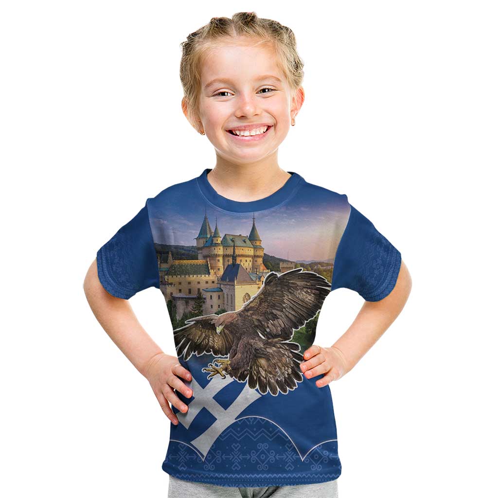 Slovakia Bojnice Castle Kid T Shirt Golden Eagle With Slovak Pattern - Wonder Print Shop