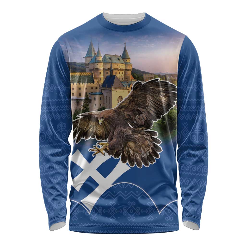 Slovakia Bojnice Castle Long Sleeve Shirt Golden Eagle With Slovak Pattern - Wonder Print Shop