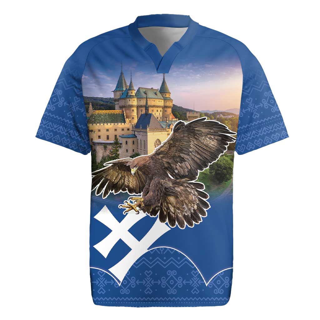 Slovakia Bojnice Castle Rugby Jersey Golden Eagle With Slovak Pattern - Wonder Print Shop