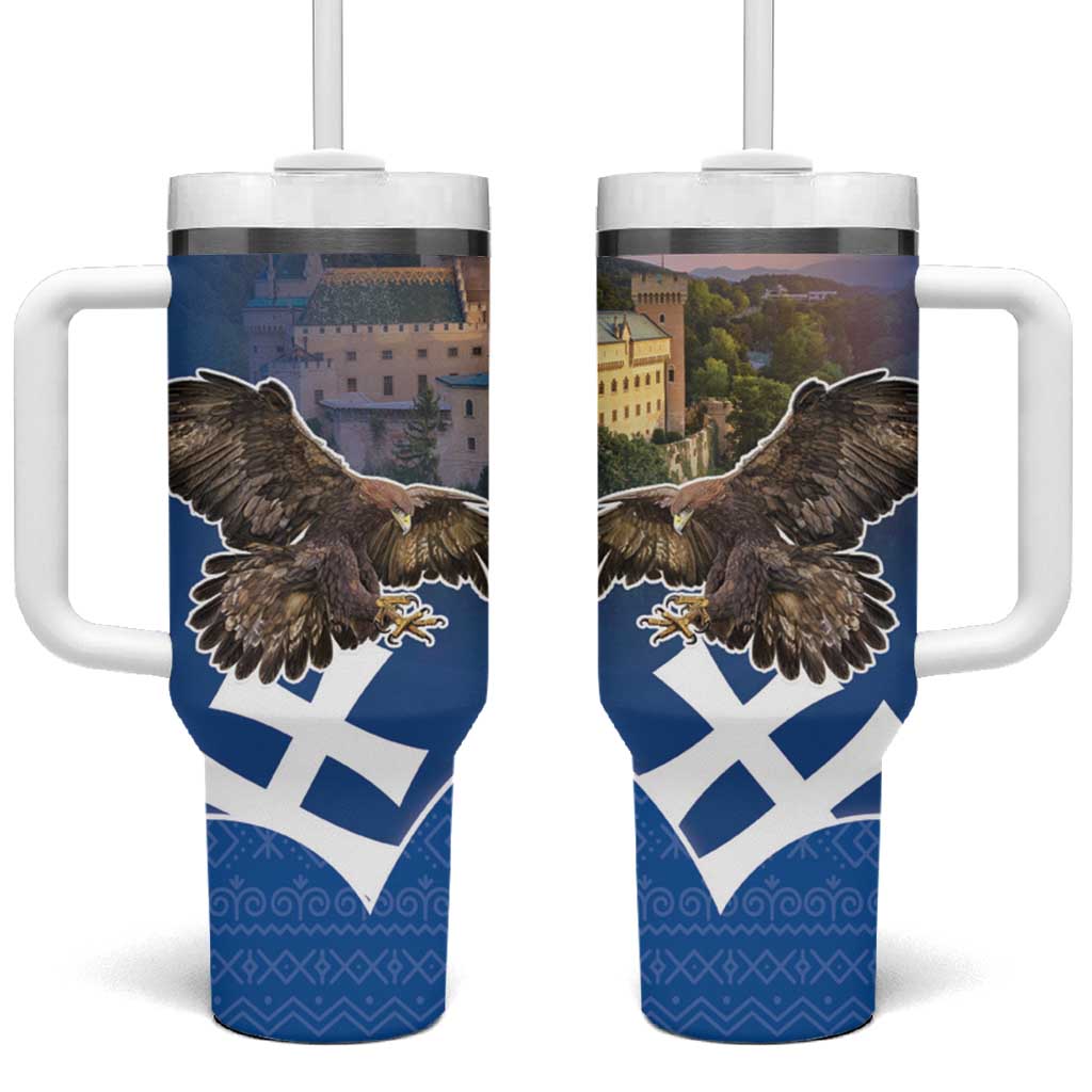 Slovakia Bojnice Castle Tumbler With Handle Golden Eagle With Slovak Pattern - Wonder Print Shop