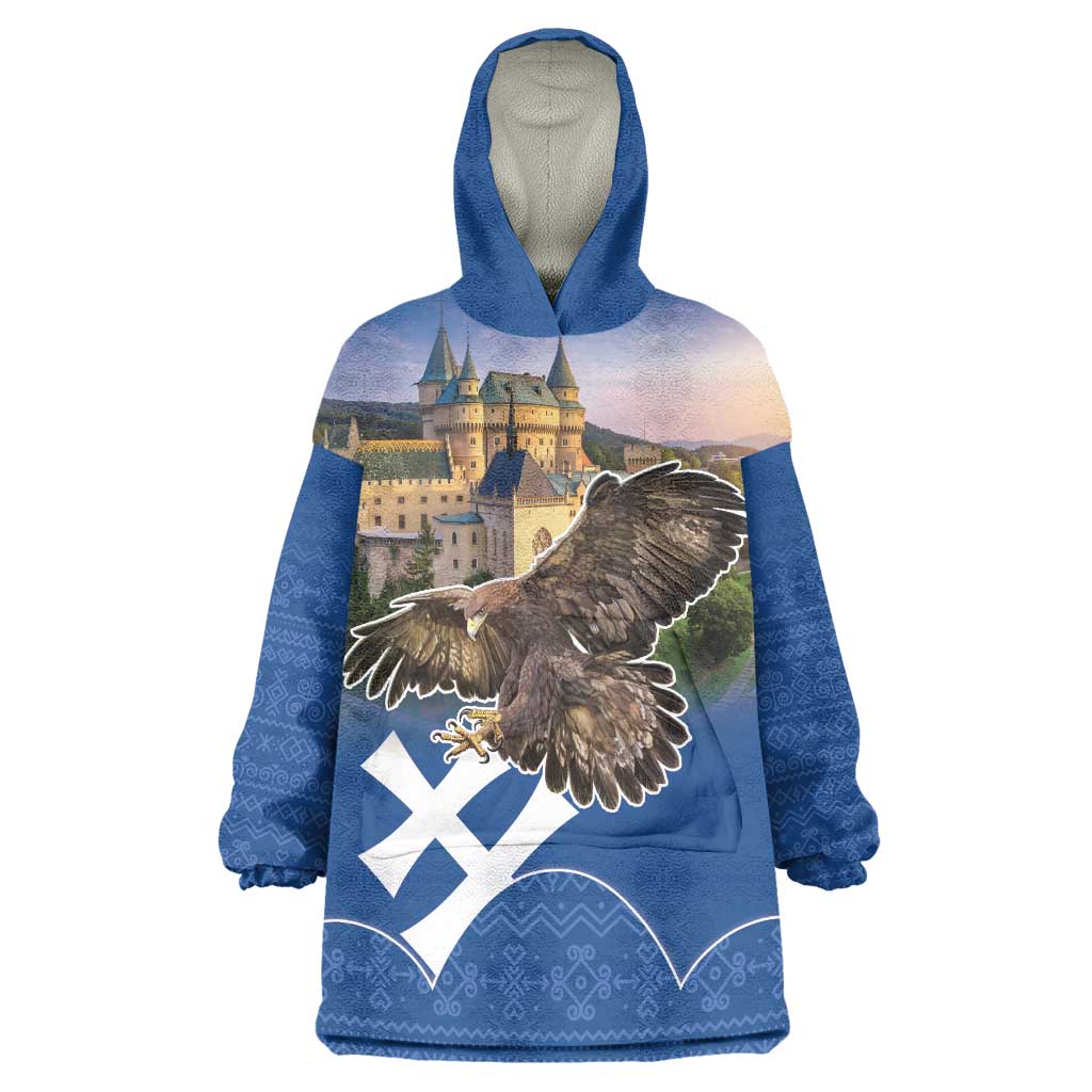 Slovakia Bojnice Castle Wearable Blanket Hoodie Golden Eagle With Slovak Pattern