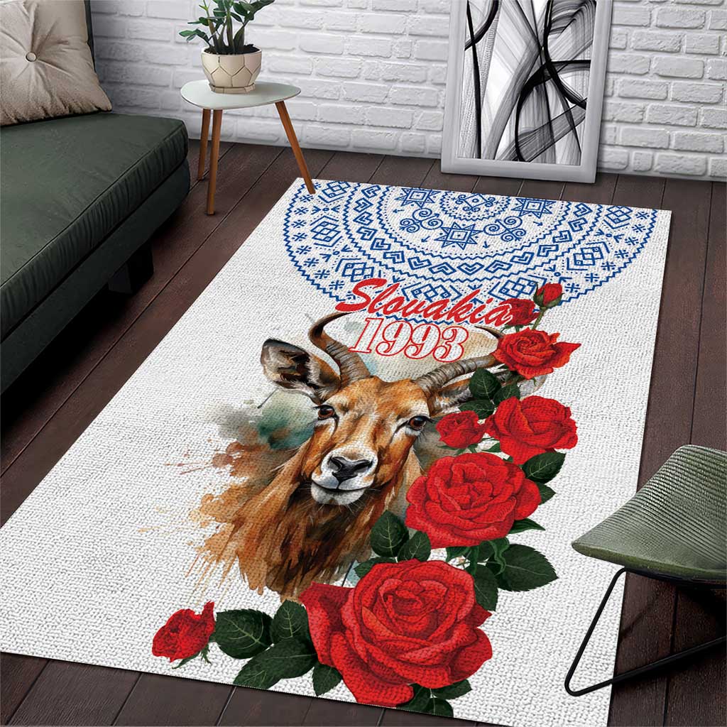 Slovakia Restoration Day 1993 Area Rug Tatra Chamois With Red Rose