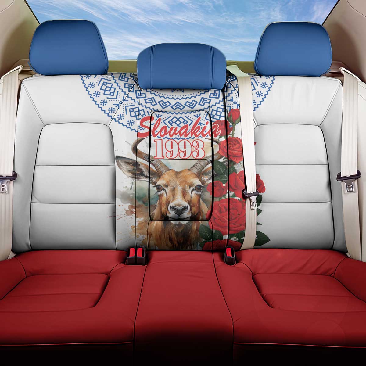 Slovakia Restoration Day 1993 Back Car Seat Cover Tatra Chamois With Red Rose - Wonder Print Shop