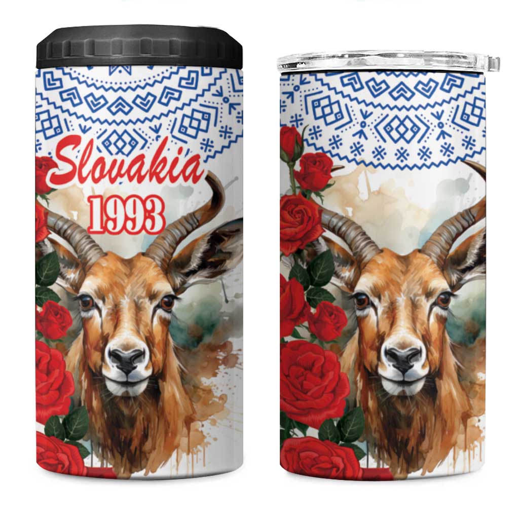 Slovakia Restoration Day 1993 4 in 1 Can Cooler Tumbler Tatra Chamois With Red Rose - Wonder Print Shop