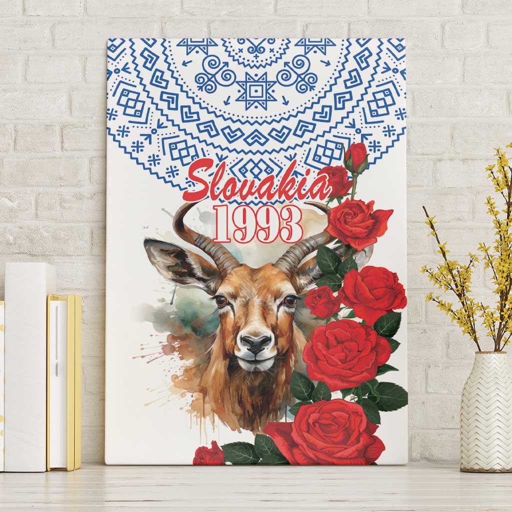 Slovakia Restoration Day 1993 Canvas Wall Art Tatra Chamois With Red Rose - Wonder Print Shop