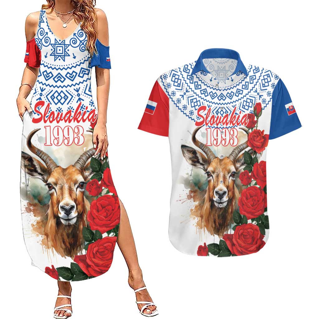 Slovakia Restoration Day 1993 Couples Matching Summer Maxi Dress and Hawaiian Shirt Tatra Chamois With Red Rose - Wonder Print Shop